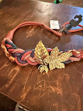 1980’s new Braided Leaf Buckle Belt in Brown & Orange Jade M/L NWT
